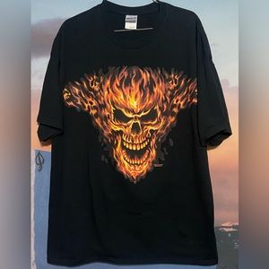 Vintage y2k liquid blue flaming skull tee shirt